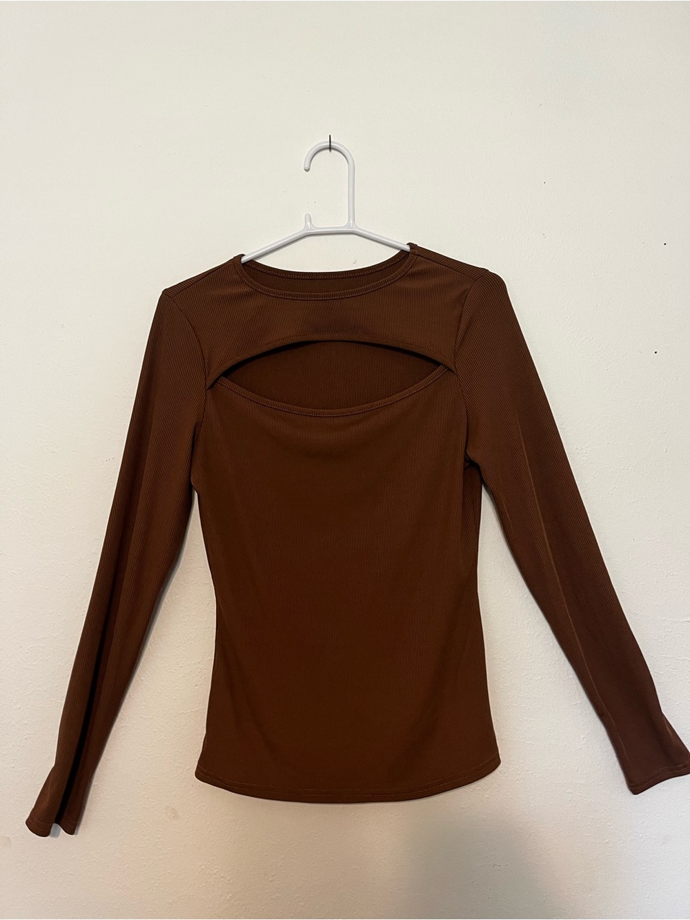 SHEIN Brown Long Sleeve Cutout Front Top